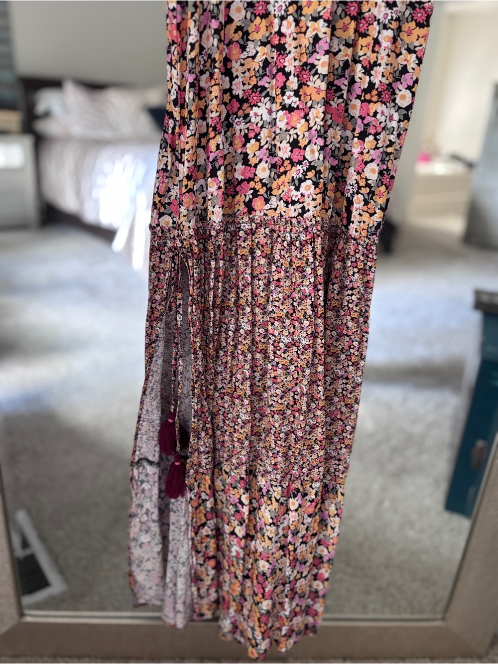 Anthropologie Maaji Calico Alessa Maxi Dress Floral Side Slits Tasseled Size S - Picture 8 of 9